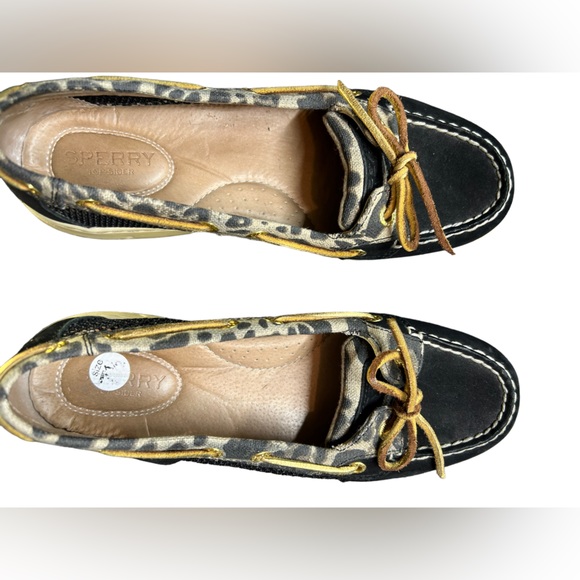 SPERRY Angelfish Black & Gold Animal Print Slip On Boat Shoes Size 7.5 EUC - Picture 6 of 11
